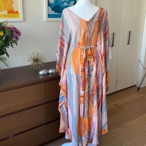 Anthropologie Orange and Blue Maxi Dress